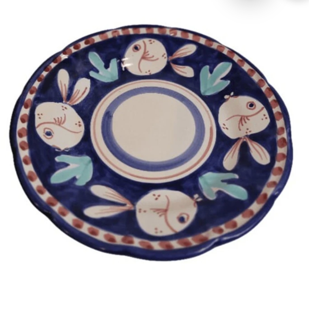 Vietri A colorful 12" blue and red Campagn features whimsical hand painted